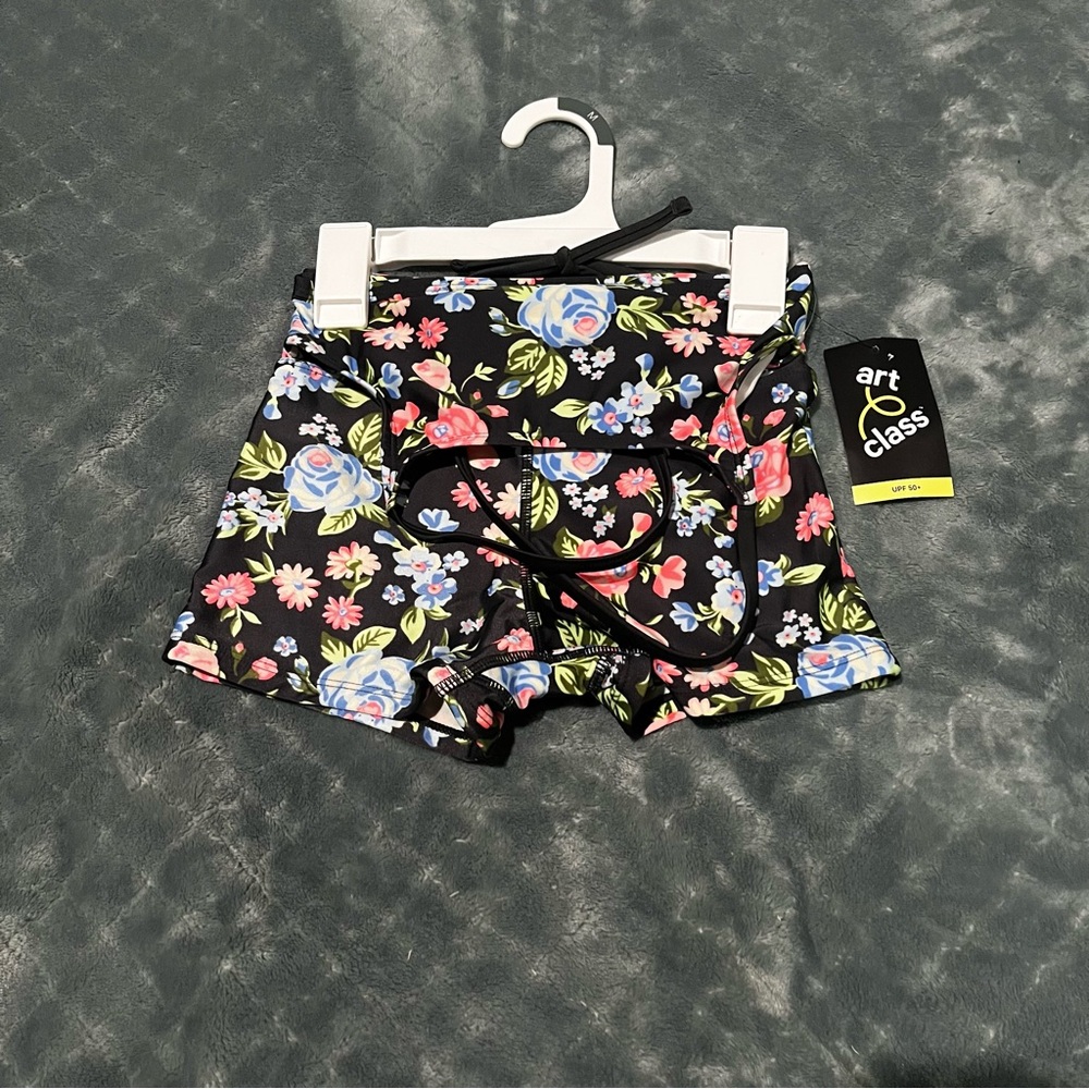Art Class Girls Floral 2 Piece Swimsuit Set Black Pink Blue Size M 8 NWT